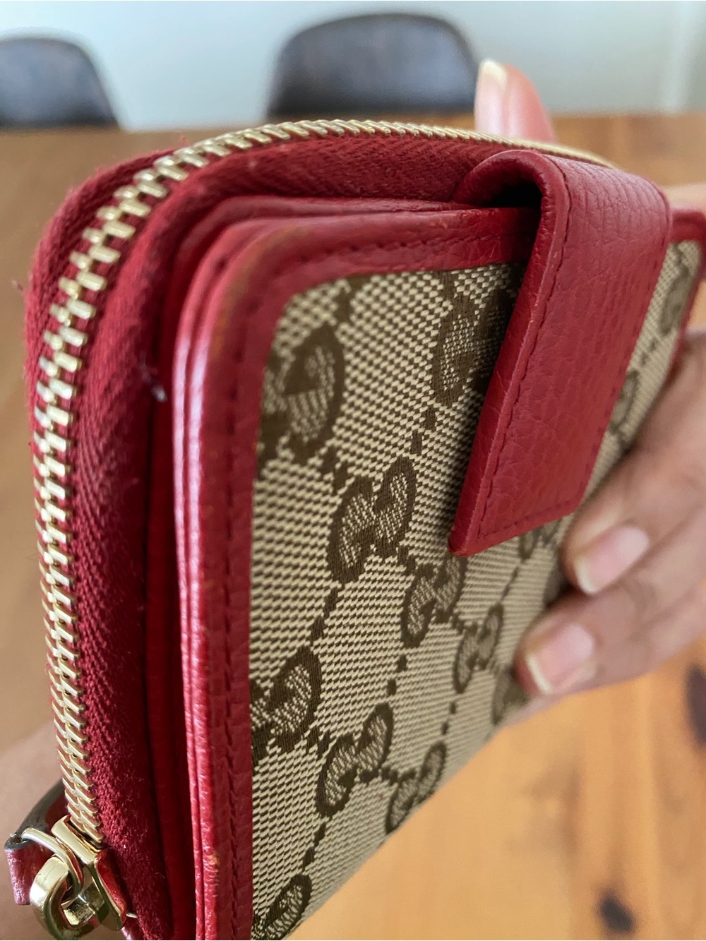 Gucci GG Monogram Canvas Red Leather Small Compact Wallet - Picture 9 of 16